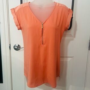 Express Peach V-Neck Blouse with Zipper